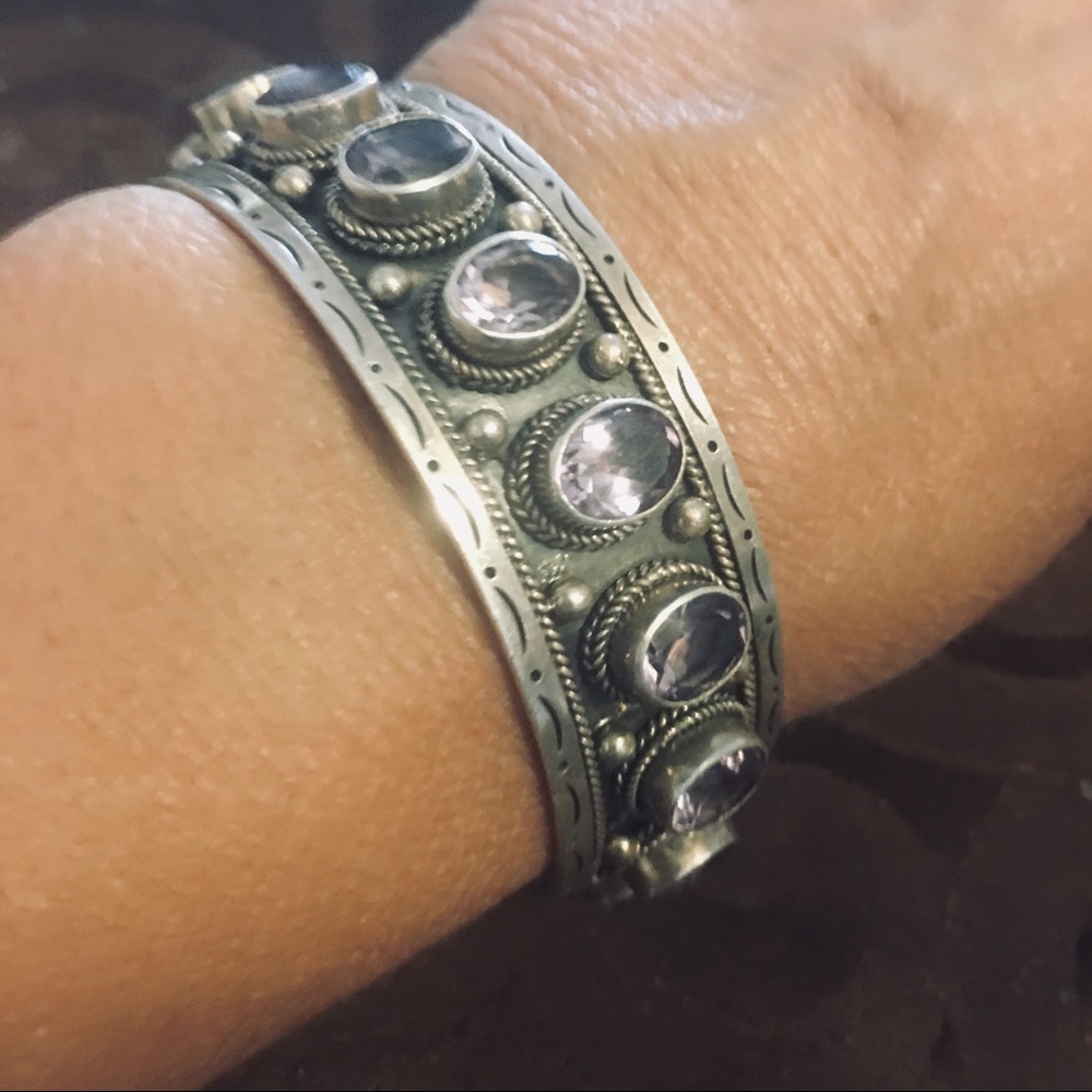 Navajo Sterling Silver & amethyst stone Bracelet - Picture 1 of 8